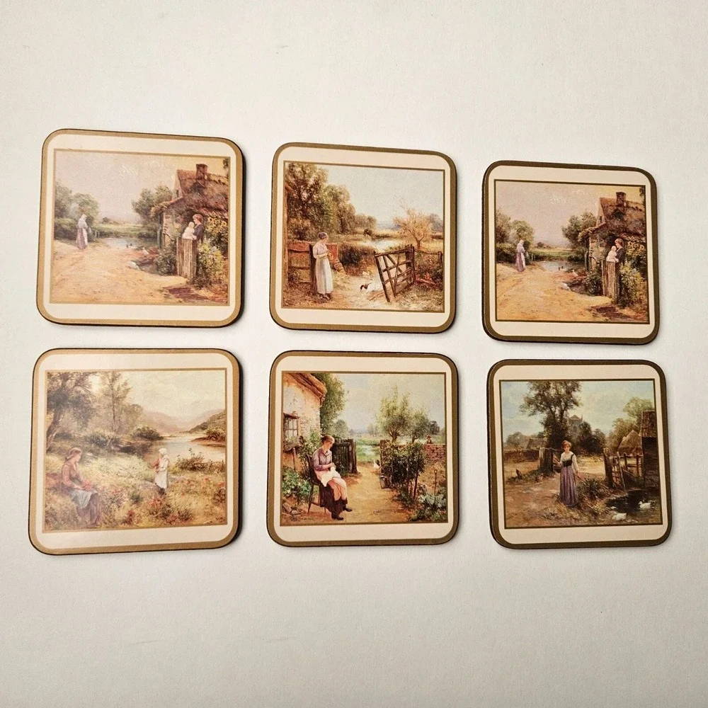 Pimpernel Coasters Country Life 4 x 4 England Village Cork Backed Mat Set 6 Read